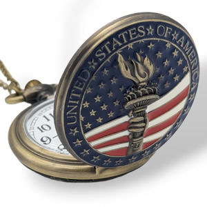 USA Pocket Watch NEW Statue of Liberty Torch Patriotic Gift Patriot